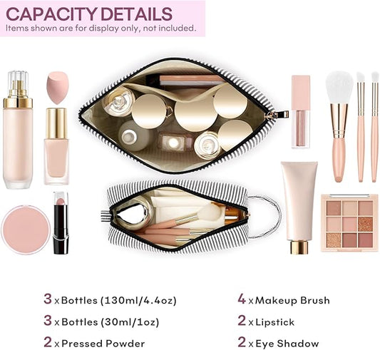 2 PCS Initial Makeup Bags for Women: Cosmetic Bag for Travel Toiletry - Birthday Gifts for 11 12 13 14 15 16 17 18 Years Old Girl Graduation Teacher Gift- Teen Girl Gifts Trendy Stuff - Black S