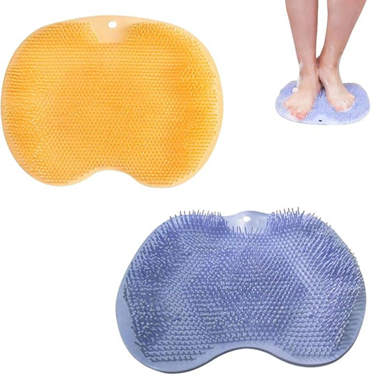 YVPSI Shower Foot & Back Scrubber, Wall Mounted Massage Pad, Silicone Bath Massage Cushion Brush with Suction Cups for Body Scrubber Improve Foot Circulation & Soothes Tired Feet (Blue+Yellow)