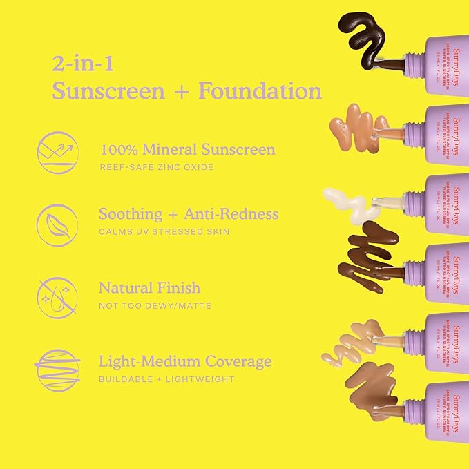Tower 28 Beauty SunnyDays SPF 30 Tinted Mineral Sunscreen - For Sensitive Skin - 2-in-1 Facial Broad Spectrum UVA/UVB Protection + Foundation β Shade 50 SUNSET, 1 Fl Oz