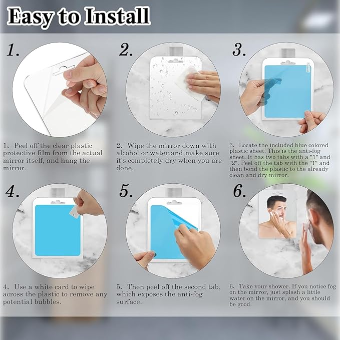 Anti-Fog Mirror, Large Size: 9.84" L x 7.09" W, High-Definition Bathroom Fogless Shower Mirror, Frameless, Impact Resistance Bathroom Wall Hanging Shower Accessories, Safe & Durable