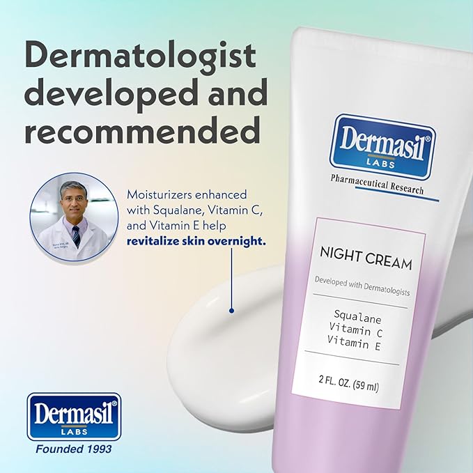 Dermasil Night Cream 3-Pack β Anti-Aging Face Moisturizer with Squalane, Hyaluronic Acid, Vitamin C, and Vitamin E, 2 Oz Ea