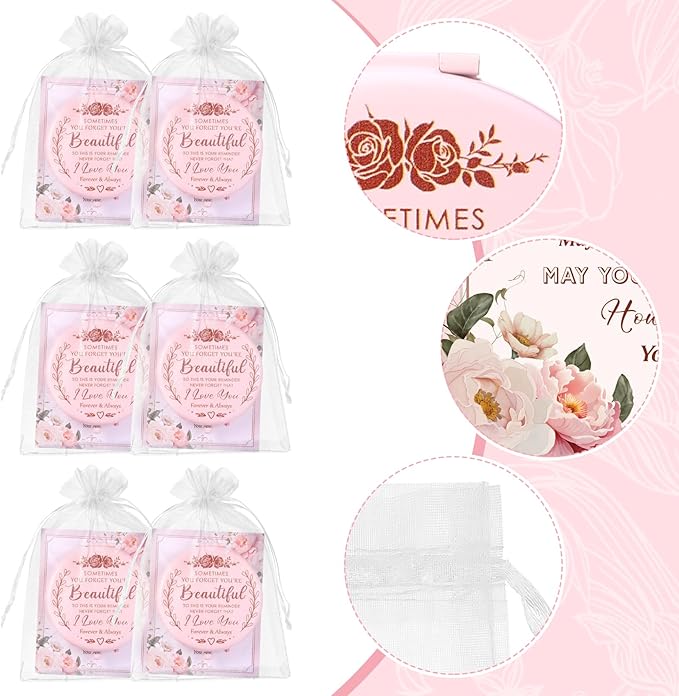 6-Pack Inspirational Compact Mirrors β 'Sometimes You Forget You're Beautiful' β Pink Pocket Mirrors β Appreciation Gifts for Women, Party Favors, Magnifying Makeup Mirrors
