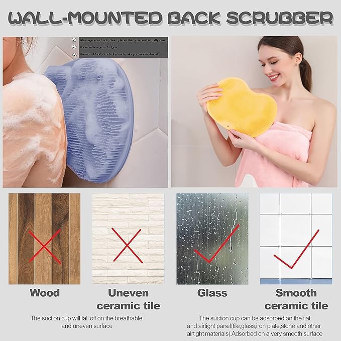 YVPSI Shower Foot & Back Scrubber, Wall Mounted Massage Pad, Silicone Bath Massage Cushion Brush with Suction Cups for Body Scrubber Improve Foot Circulation & Soothes Tired Feet (Blue+Yellow)