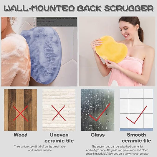 YVPSI Shower Foot & Back Scrubber, Wall Mounted Massage Pad, Silicone Bath Massage Cushion Brush with Suction Cups for Body Scrubber Improve Foot Circulation & Soothes Tired Feet (Blue+Yellow)