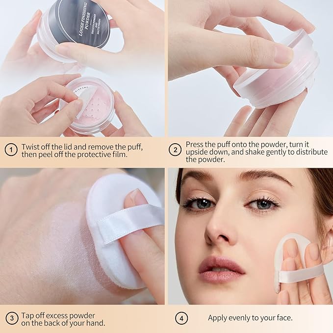 Erinde Blurring Setting Powder, Loose Face Powder with Finishing Powder Puff, Matte Finish, Lightweight, Long-Lasting, Soft Focus Natural Face Makeup for Uneven Skin Tone, Natural