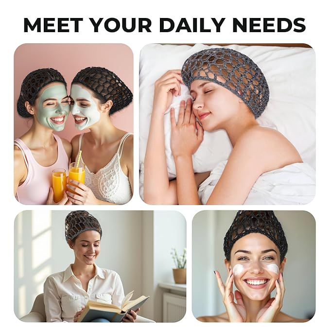 2 Pcs Tubi Hair Wrap Hair Nets For Sleeping Mesh Crochet Hair Net Snood Hat Sleep Cap Shower Cover Ornament Hair Wrap Nets For Women Sleep Black Mesh Crochet Hair Net For Women Black And Gray