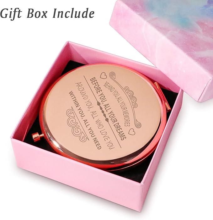 Personalized Gifts for Women Girls, Inspirational Compact Mirrors, 2025 Graduation Gifts for Her, Unique Mothers Day Birthday Gifts for Mom Sister Wife Daughter Niece, Friendship Gifts for Friends