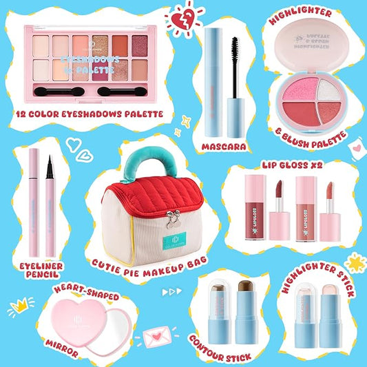 Color Nymph All In One Girls Makeup Kits for Teen Girls & Women Full Kit with Cutie Pie Handbag, Make up Set for Girl with Eyeshadow Blushes Contour Highlighter Lipgloss Mascara Eyeliner and Mirror