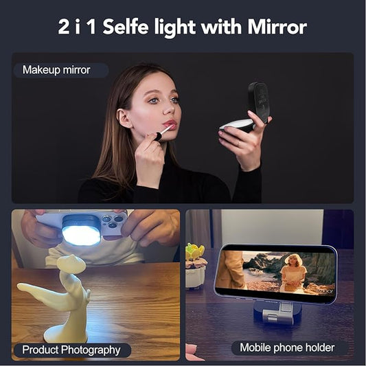 Magnetic Selfie Light Compatible with MagSafe iPhone, Multiple Folding LED Phone Photo Beauty Fill Ring Lighting with Mirror for Zoom Makeup Photography Recording Video Conference, (M27 Black)
