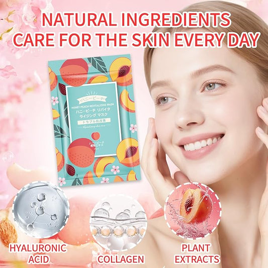 10 Pack Sheet Face Masks Skincare, Moisturizing Soothing Facial Sheet Masks with Peach Extracts, Hyaluronic Acid and Clean Ingredients, Nourish for All Skin Types, Birthday Gifts for Women
