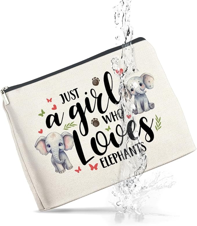 Makeup BagElephant Lovers Gifts for Women Cosmetic Bag Zipper Makeup Pouch Just a Girl Who Loves Elephants