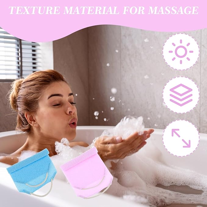 2 Pcs Back Scrubber for Shower, Back Washer with Handles for Men & Women, Double-Side Use Exfoliate Washcloth Bath Tool to Scrub Your Body (Pink and Blue)