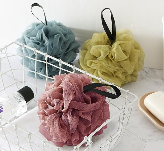 Loofah Sponge 50g/Piece, Exfoliating Bath Sponge Body Scrubber for Women and Men Bath Accessories (3Pcs Mix Color) (Dark Colored)