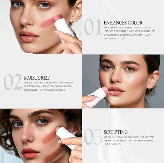 3 PCS Makeup Cream Contour Stick Set, Highlighter Stick & Bronzer Stick & Blush Stick, Long Lasting, Natural Face Contour, Dewy & Matte Finish, Multi Stick Trio for All Skin