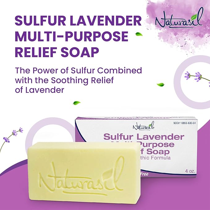 Naturasil 10% Sulfur Lavender Soap Bar Natural Skin Treatment for Acne, Bug Bites, Warts Treatment, Viral Bumps, Nodes & Itching | for Kids & Adults |113 grams
