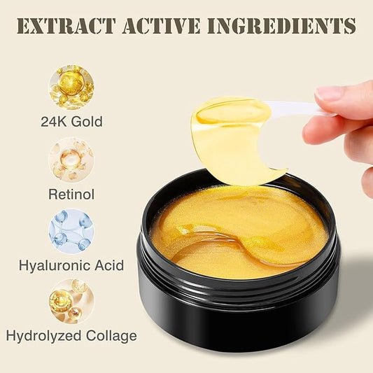 60PCS Under Eye Patches for Women,Under Eyes Masks for Dark Circles and Puffiness, 24K Gold Eyes Bags Treatment, Anti-Wrinkle Face Mask Skincare, Moisturize and Reduce Eyes Lines to Revitalize You
