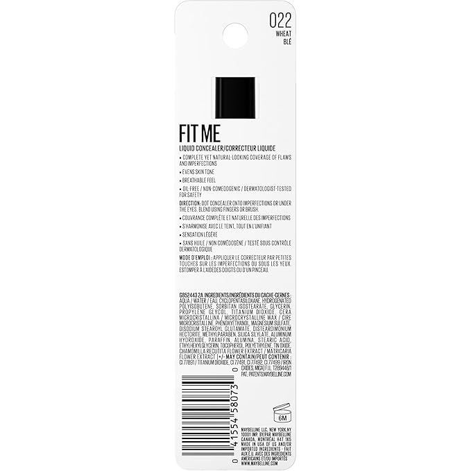 Maybelline Fit Me Liquid Concealer Makeup, Natural Coverage, Lightweight, Conceals, Covers Oil-Free, Wheat (Packaging May Vary)