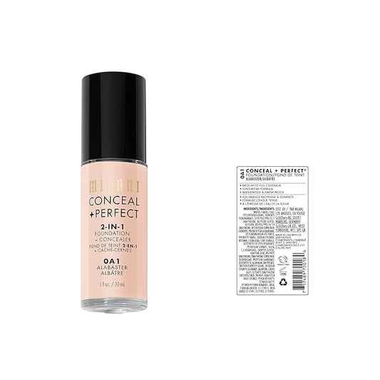 Milani Conceal + Perfect 2-in-1 Foundation + Concealer - Alabaster (1 Fl. Oz.) Cruelty-Free Liquid Foundation - Cover Under-Eye Circles, Blemishes & Skin Discoloration for a Flawless Complexion