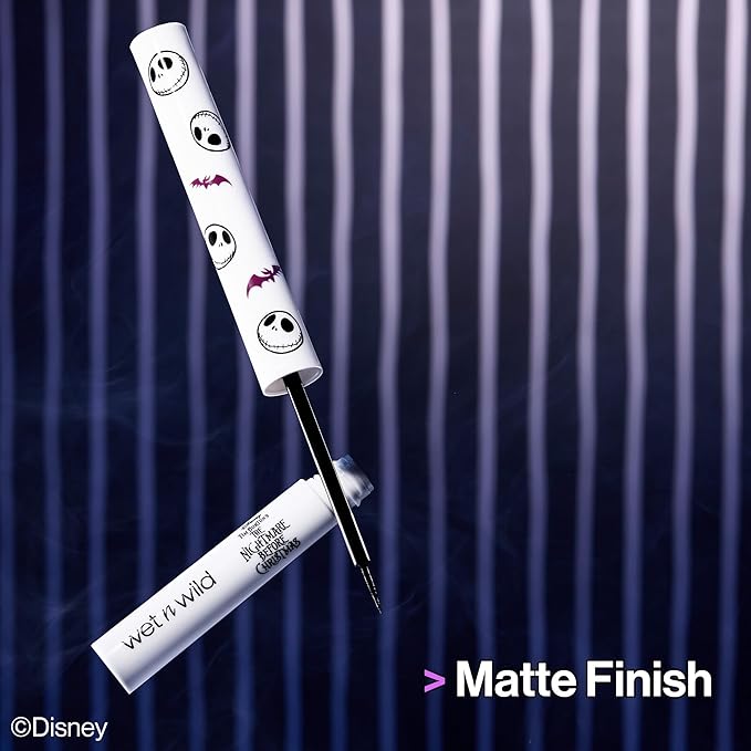 wet n wild Nightmare Before Christmas Matte Liquid Eyeliner, Ultra-Matte Rich Pigment, Easy Precision Flexible Brush Tip, Travel-Friendly, Cruelty-Free - Bone Daddy