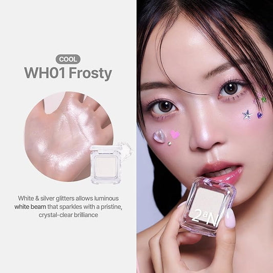 2aN Pure Glash Highlighter WH01 Frosty β Glass-Like Sheen Powder Highlighter for a Natural, Radiant Glow | Buildable, Long-Lasting, Lightweight Formula