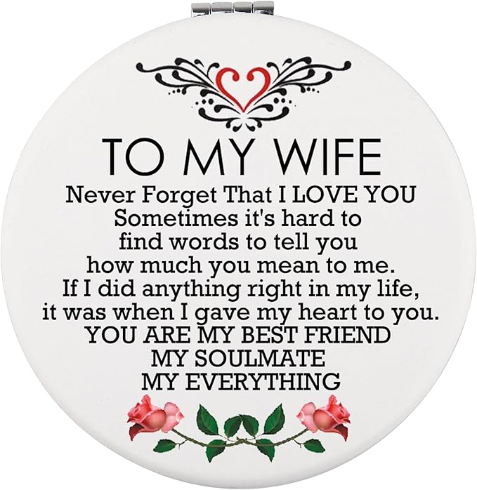 LQRI to My Wife Makeup Mirror I Love You Wife Gift Valentine Day Anniversary Compact Makeup Mirror Wife Thank You Gift