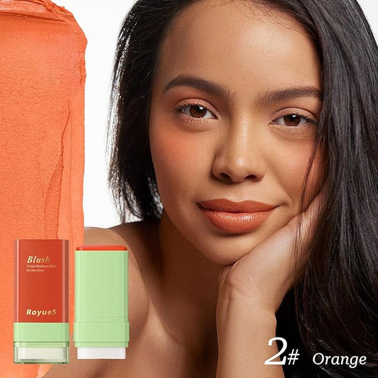 Mysense Cream Blush Stick with Built-in Brush, Multi-use Makeup Blush Stick for Cheeks Eyes Lips, Moisturizing Natural Matte Blush Makeup Waterproof Long-Lasting, 02 Orange