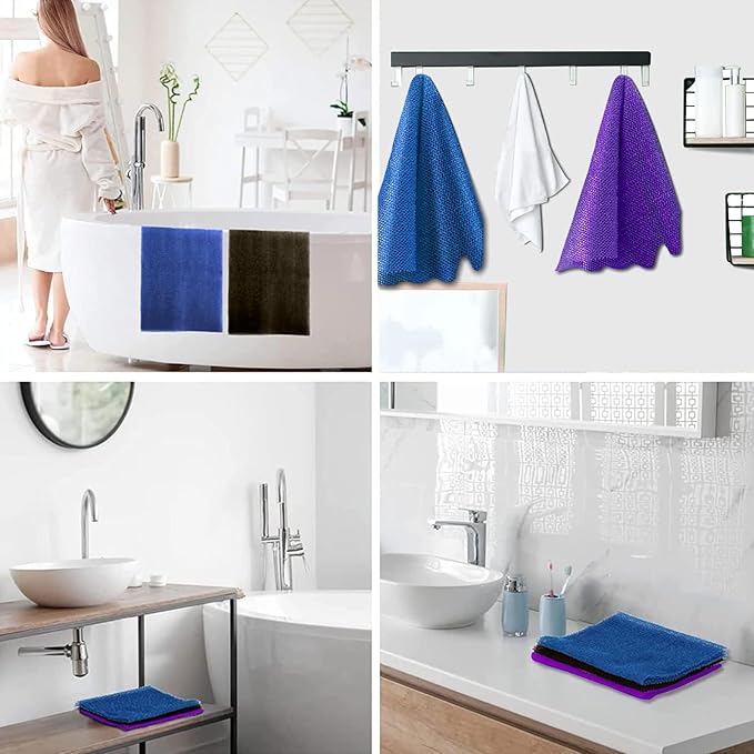 3 Pieces African Bath Sponge African Net Long Net Bath Sponge Exfoliating Shower Body Scrubber Back Scrubber Skin Smoother,Great for Daily Use (Brown, Blue, Purple)