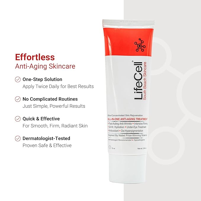 LifeCell All In One Anti-Aging Cream β Reduces Wrinkles, Fine Lines, Dark Circles & Sun Damage β Retinol, Vitamin C, DMAE & Hyaluronic Acid β Fragrance-Free, for All Skin Types (2.54oz)