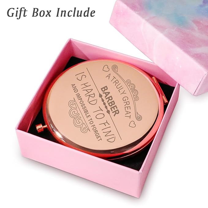 Barber Gifts for Women, Barber Appreciation Gifts, Personalized Compact Mirror for Retirement Leaving Going Away Farewell Goodbye