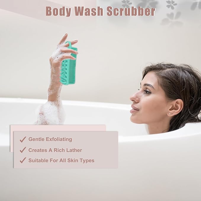 VOCOSTE Silicone Body Scrubber, 2 in 1 Body Brush Hair Scalp Massager, Soft Body Scrubbers for Use in Shower, Lathers Well Exfoliating Body Scrubber for All Skin Types, Green
