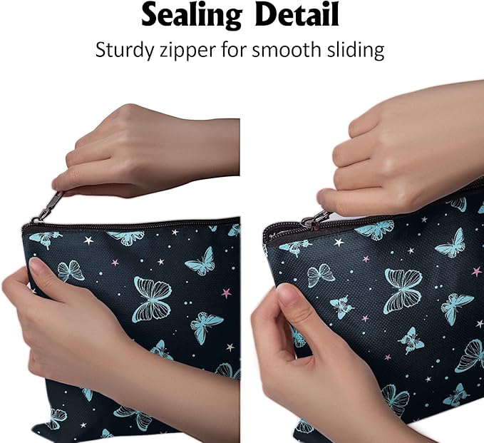 Cafl Beautiful Butterfly Makeup Bag Cute Butterfly Zipper Pouch Cosmetic Pouch Large Travel Linen Make Up Organizer for Purse for Girls Women 10Γ8Inch