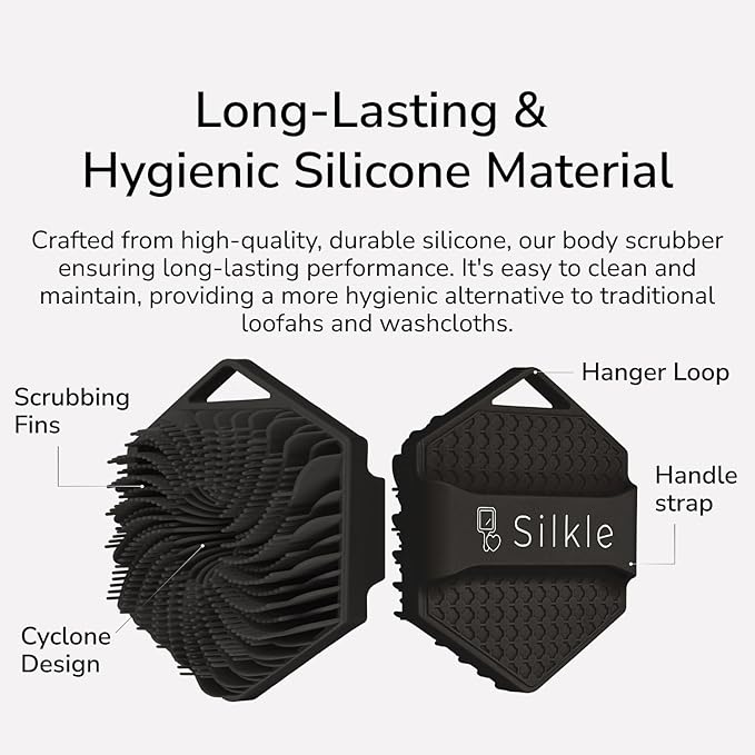 Silicone Body Scrubber - Exfoliating Bath Brush and Skin Cleanser - Shower Sponge for Gentle Body Scrub and Wash - Silicone Scrubbing Care Tool for a Refreshed and Renewed You - Black
