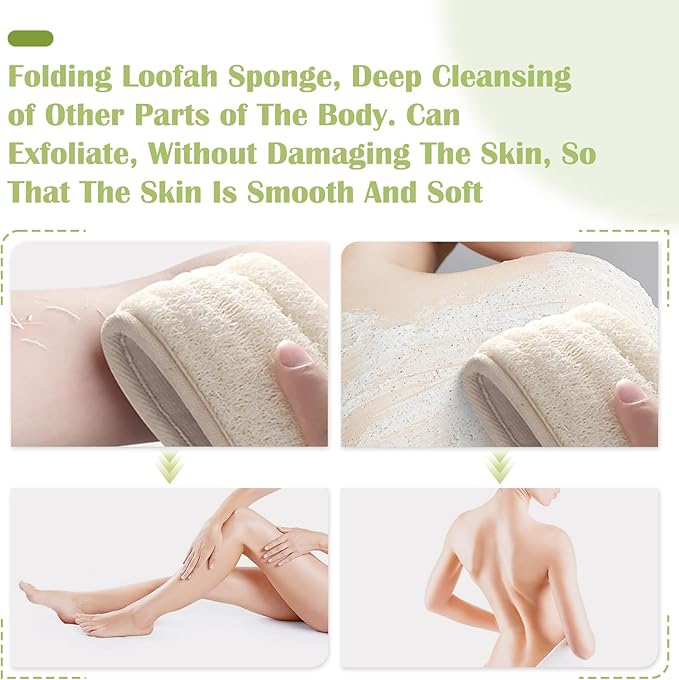 Natural Loofah Bath Sponge, 35.5 in Back Scrubber for Bath Shower, Exfoliating Body Scrubber, Shower Loofah Scrubber for Women and Men, Shower Loofah Sponge to Clean Body Deeply, Invigorate Skin