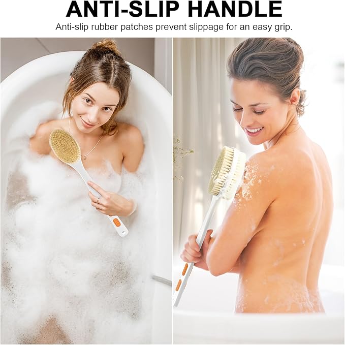 Back Scrubber, Back Scrubber for Shower, Bath Brush Long Handle for Shower with Double Sided Bristles for Wet or Dry Brushing (Orange)