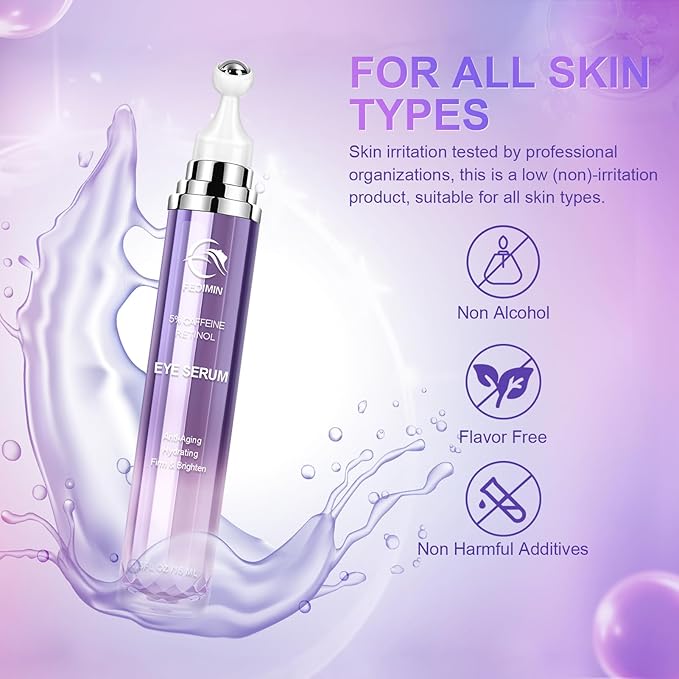 5% Caffeine Eye Cream for Dark Circles Under Treatment Eye Serum for Wrinkles Fine Lines, Retinol Under Cream for Puffiness and Bags with 360Β° Massage Roller-Ball