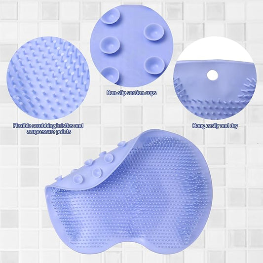 2PACK Shower Foot Scrubber Mat,Wall Mounted Back Scrubber Silicone Bath Massager Cushion Brush with Non-Slip Suction Cups,Foot Scrubber for Use in Shower for Improve Skin Exfoliation(Grey&Blue)