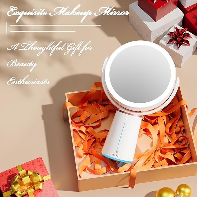 Lighted Makeup Mirror, 2500mAh Rechargeable Vanity Mirror with Lights, Double Sided 1X/10X Magnifying Mirror with 360° Rotation for Vanity Cosmetic, 10 Adjustable Brightness, Gift for Women