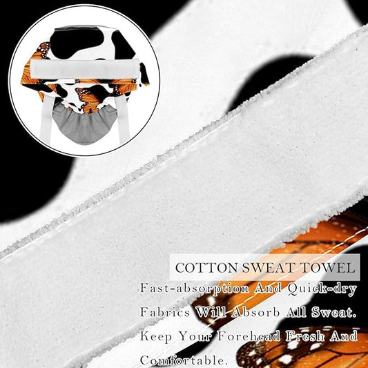 2 PCS Bouffant Cap with Button Ponytail Pouch Working Cap Sweatband Adjustable Surgical Cap Black and White Cow
