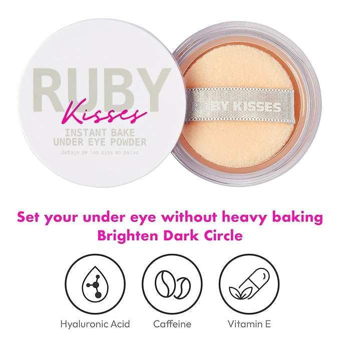 Ruby Kisses Instant Bake Undereye Powder - Vegan, Cruelty Free Powder for Brightening Eyes and Smudge-Free Makeup (Earth)