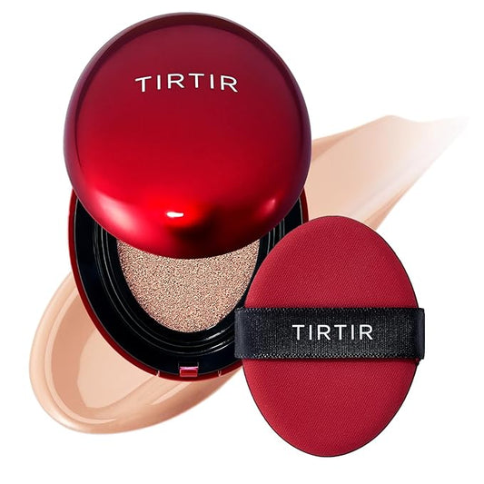 TIRTIR Mask Fit Red Cushion Foundation | Full coverage, Weightless, Skin fit, Satin Glow Finish, Korean Makeup, beauty, Tattoo cover up, Buildable (#22C Peach Beige, 0.63 Fl Oz)