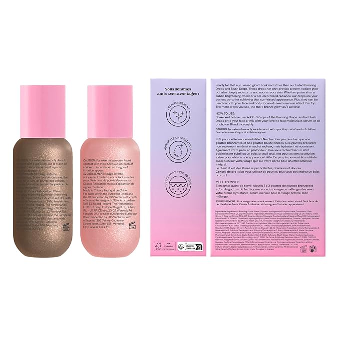 Glossmetics Sun-Kissed Glow Duo. Brightening and Moisturizing Bronzing Drops and Liquid Blush for Cheeks Makeup and Skincare for a Radiant Sun-Kissed Look! Liquid Bronzer and Dewy Blush, Pack of 2