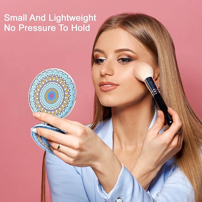 Berlune 10 Pcs Mandala Pocket Mirror Mini Travel Compact Makeup Mirrors Purses Accessories Hand Folding Beauty Mandala Designs Cosmetic Mirror Double-Sided 2 x Magnifying Supply for Girls Women