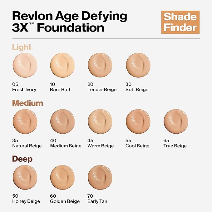 Revlon Liquid Foundation, Age Defying 3XFace Makeup, Anti-Aging and Firming Formula, SPF 30, Longwear Medium Buildable Coverage with Natural Finish, 050 Honey Beige, 1 Fl Oz