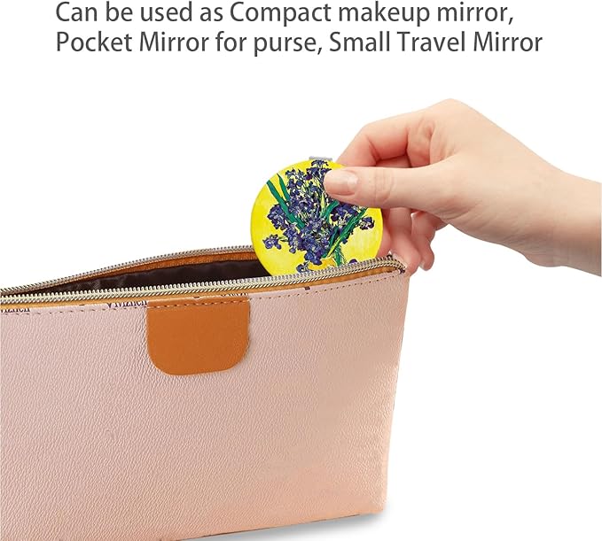 Pocket Mirror, 2 Pcs Round 2.8” PU OilPainting Style Double Sided 1X/3X Purse Compact Mirrors (OP02OP03)