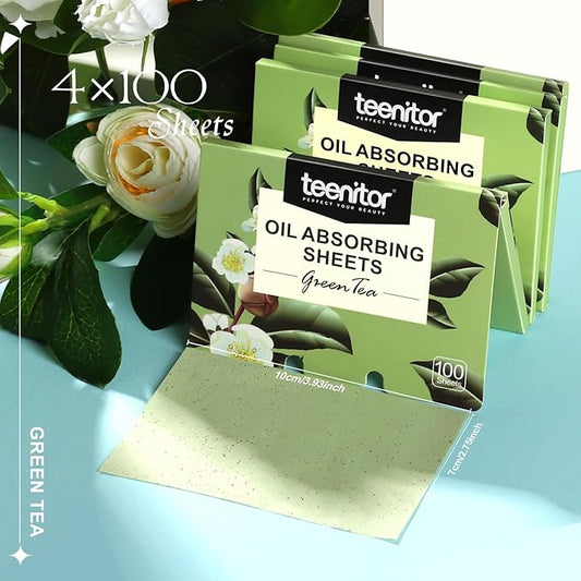 Teenitor Oil Blotting Sheets for Face, 400 Sheets Green Tea Oil Absorbing Sheets Blotting Paper for Oily Skin, Oil Absorbent Pads Face Oil Wipes Oil Sheets for Women, Oil Control Film Large 10cmx7cm