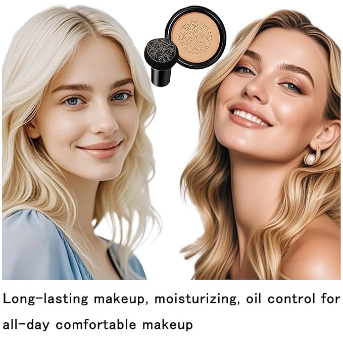 Mushroom Head Air Cushion CC Cream Foundation, BB Cream Concealer Lasting Makeup Foundation, Waterproof Oil Control Long-Lasting Nude Makeup, Even Skin Tone Primer