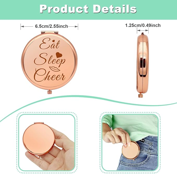 Mwphuy Cheer Gift Compact Makeup Mirror for Women, Rose Gold, 2.6"L x 2.6"W, Frameless, Dual Sided, Magnifying, Portable, Lightweight