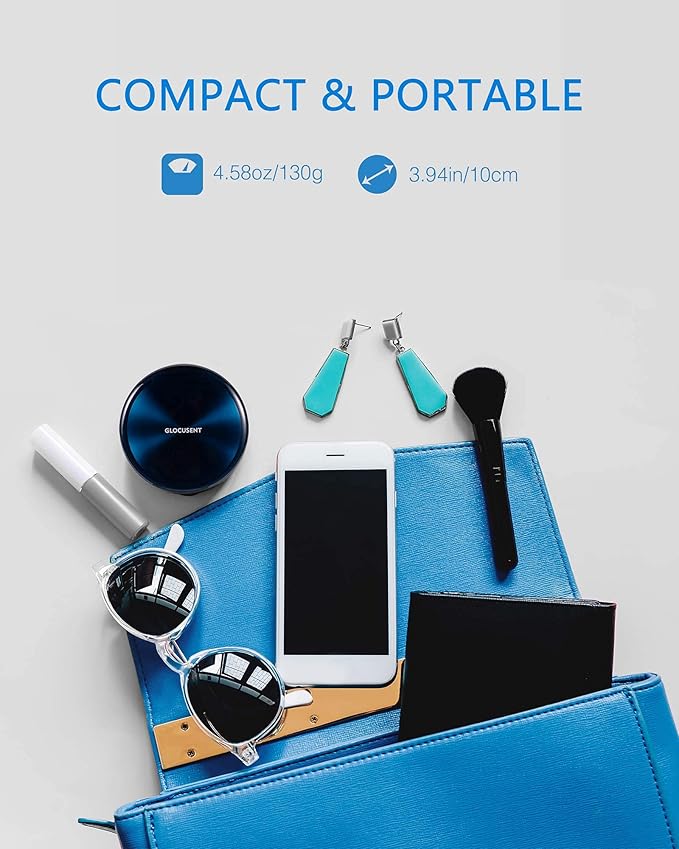 Glocusent Compact Makeup Mirror, 2-Sided 1X/10X Magnification, 40 LED Lighted Makeup Mirror, Handheld & Portable, 3 Colors & Brightness Dimmable, Rechargeable, Perfect for Travel & On The go
