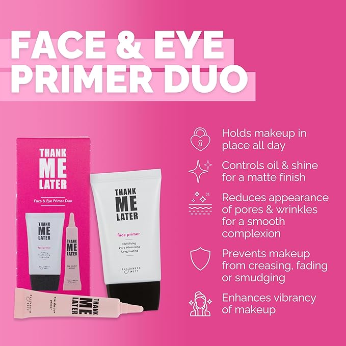 Elizabeth Mott Thank Me Later Face & Eye Primer β Long-Lasting Matte Makeup Base, Pore Minimizer, Oil & Shine Control, Wrinkle Blurring, Crease Prevention, Smooth Finish for All-Day Wear β 10g & 30g