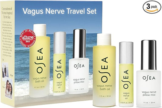 OSEA Vagus Nerve Travel Set – 3-Piece Wellness Spa Gift Set for Men & Women, Essential Oil, Bath Oil & Pillow Mist, Aromatherapy for Stress Relief, Relaxation & Sleep
